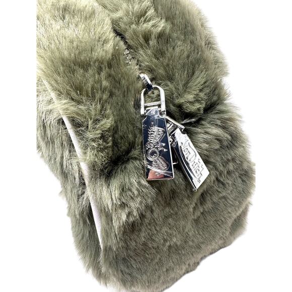 Von Dutch Women's Sage Green Vegan Furry Small Bowling Crossbody Hand Bag - Picture 9 of 12